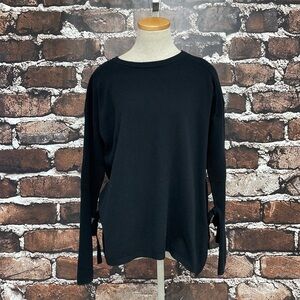 Peony & Me Sweater NWT Pullover Tie Sleeves Black Knit Size Medium